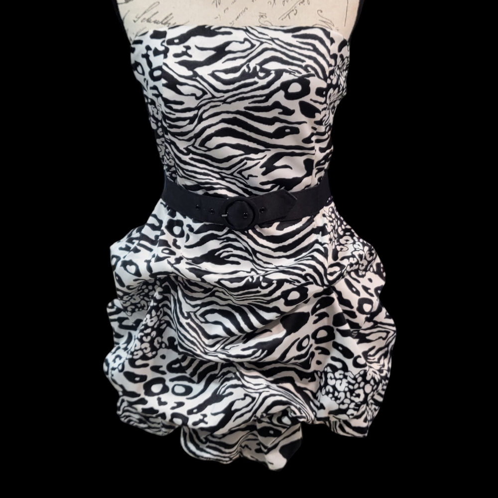 Vintage Y2K Belted Zebra Print Sleeveless Bubble Dress 👗 Juniors Size 11